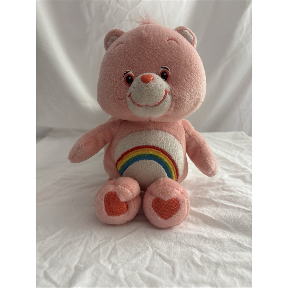 Vintage 2002 Care Bears Cheer Bear Pink Rainbow Pink Hearts on Feet 10 Inches